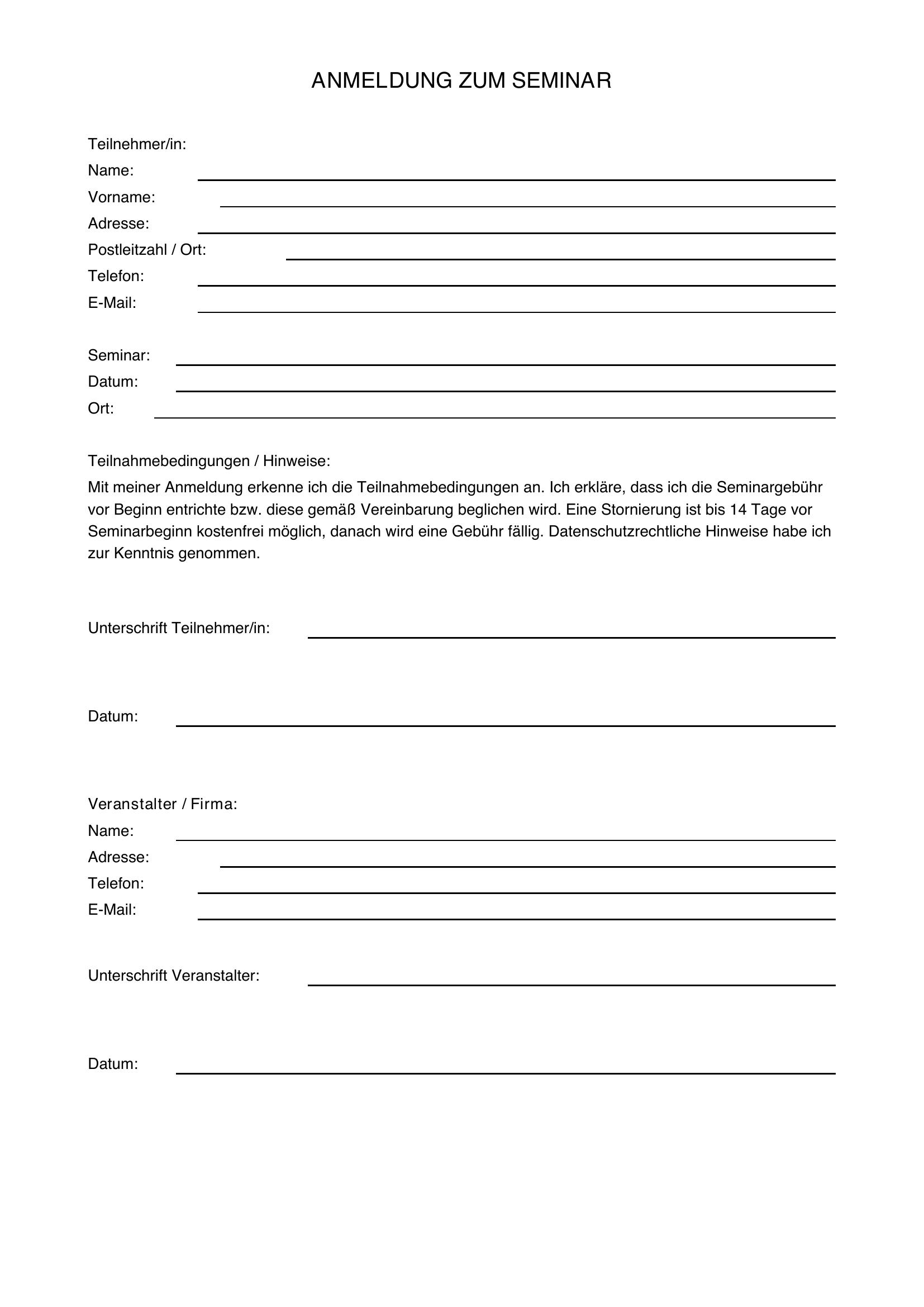 Anmeldung Seminar E-Mail Vorlage