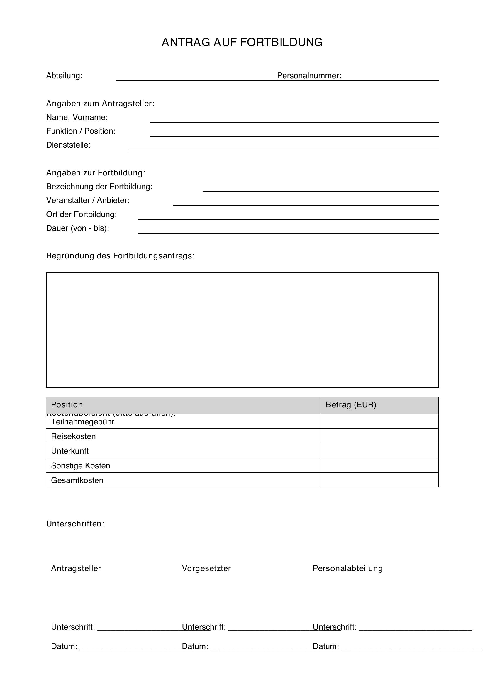 Antrag Auf Fortbildung