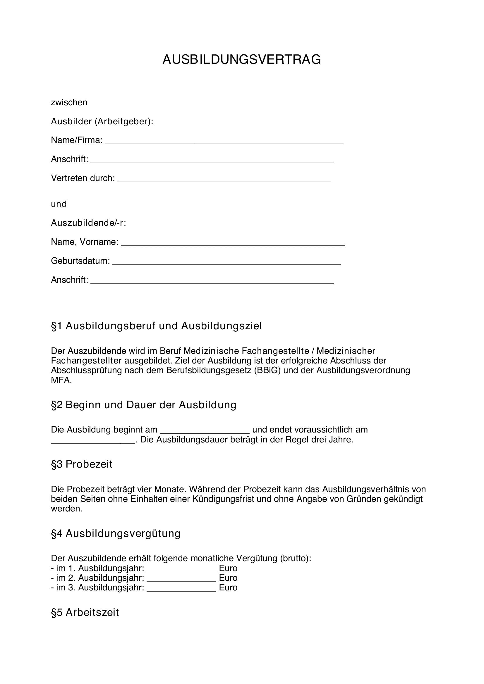 Ausbildungsvertrag Mfa Bayern