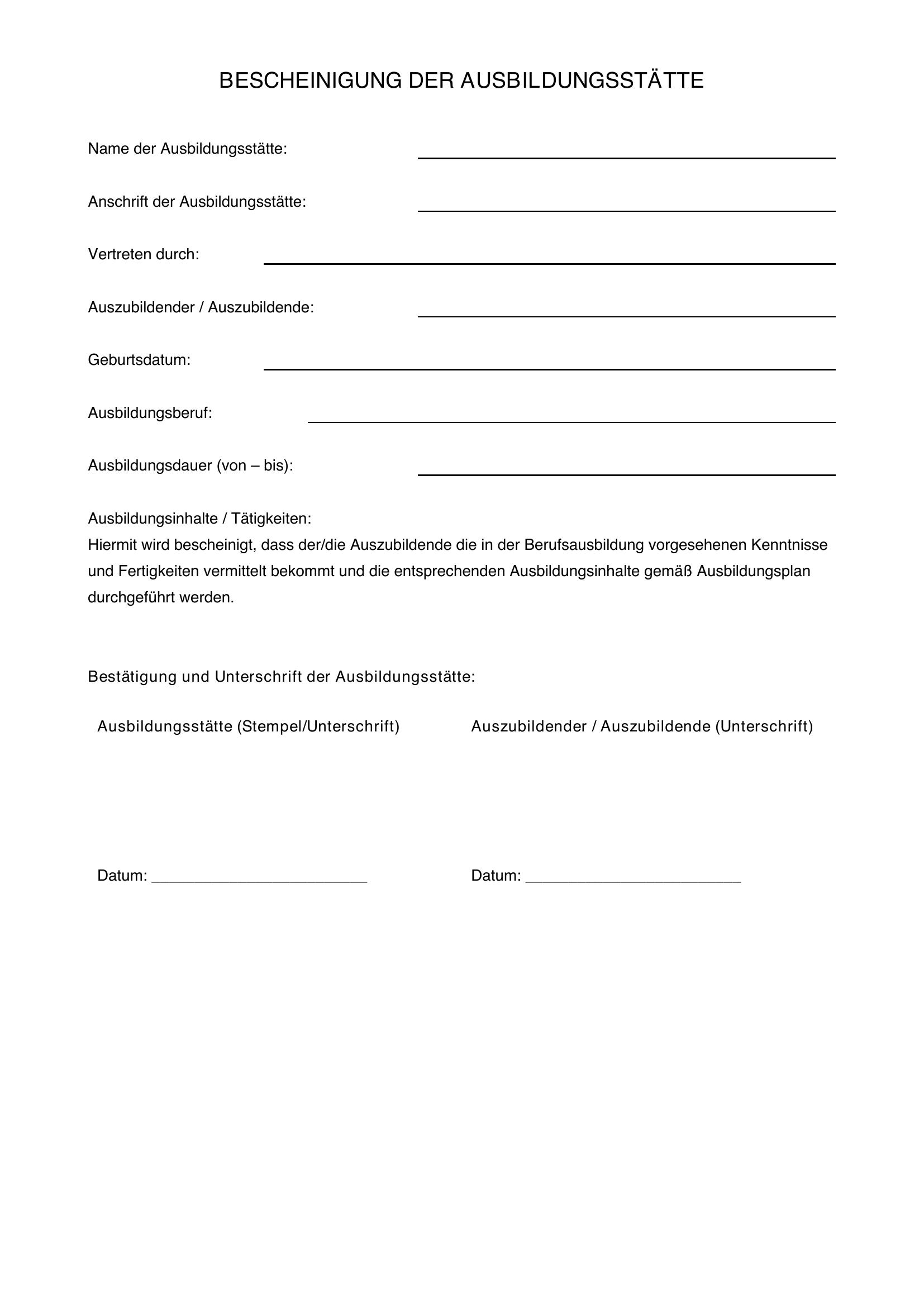 Bescheinigung Der Ausbildungsstätte