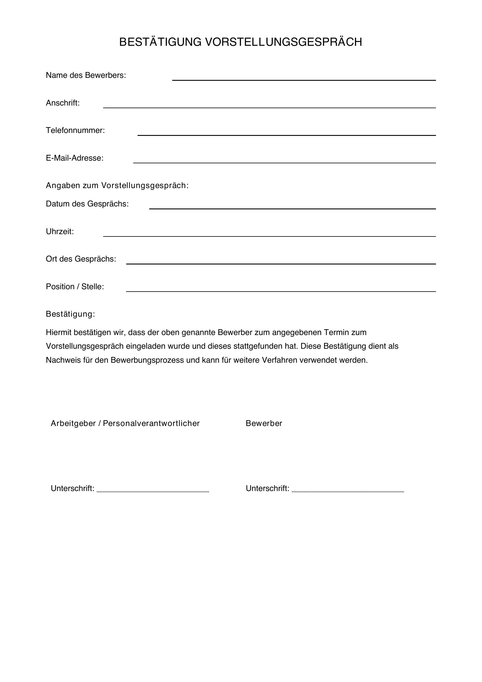 Bestätigung Vorstellungsgespräch Vorlage