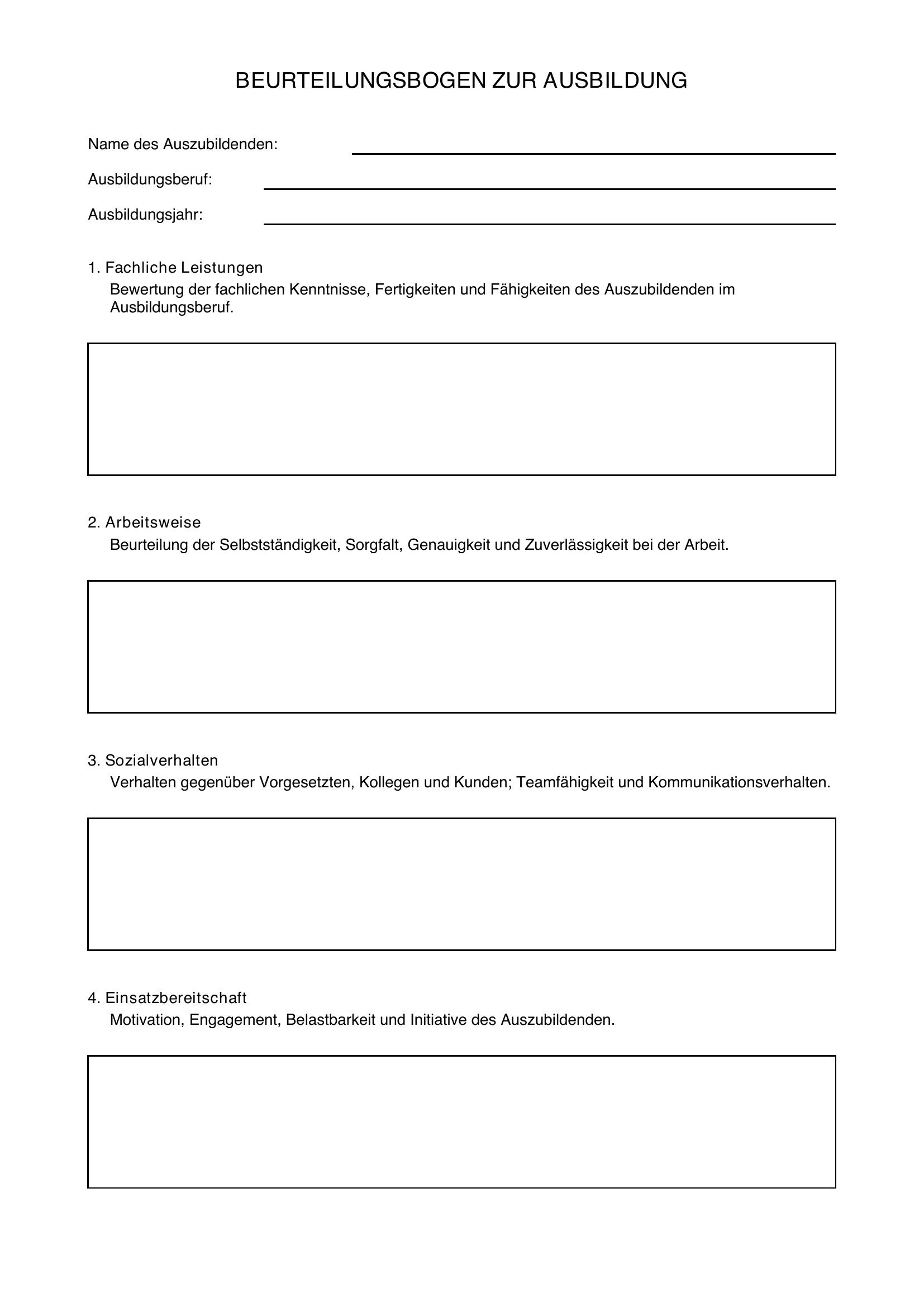 Beurteilungsbogen Azubi Vorlage