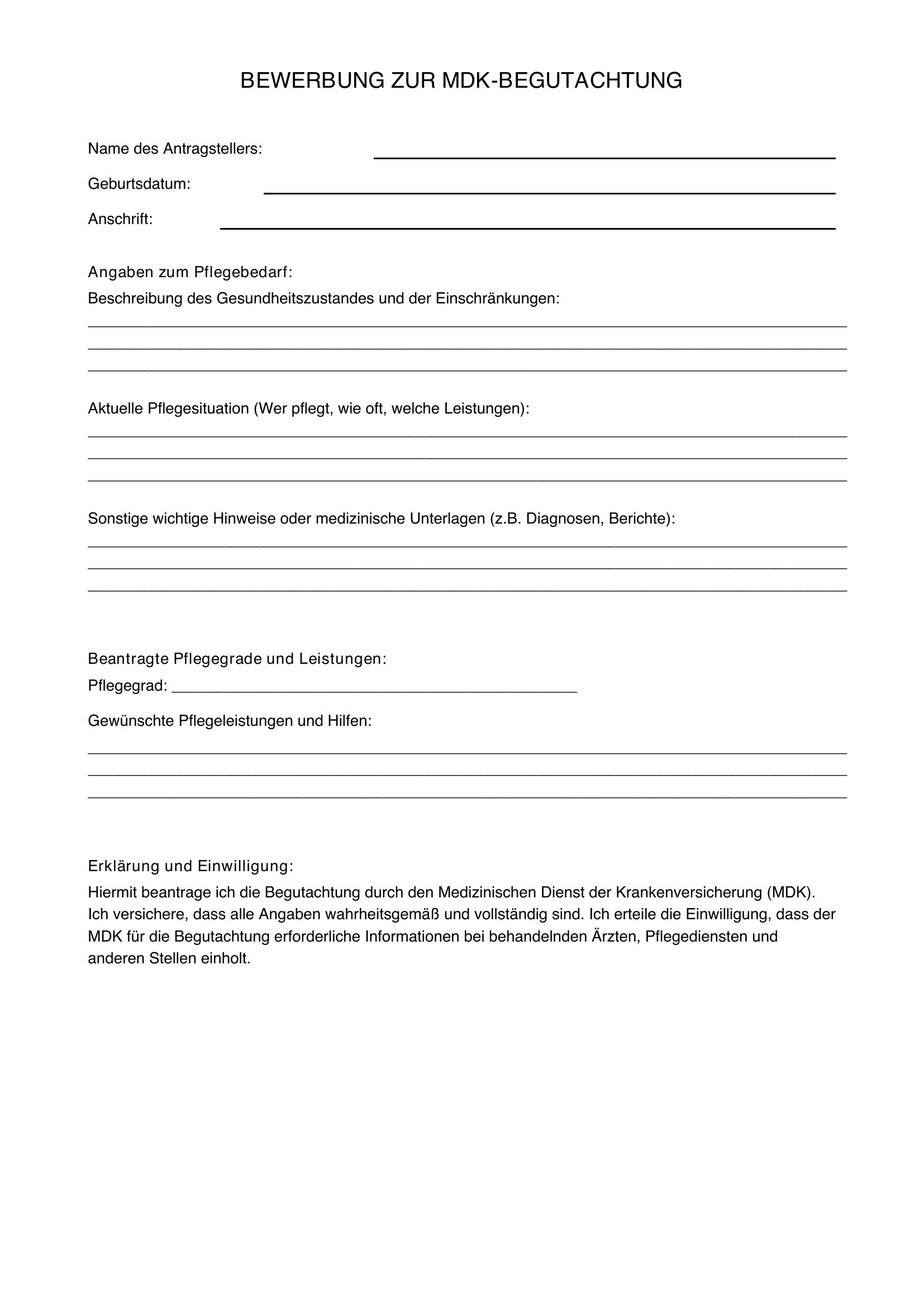 Bewerbung Mdk Vorlage