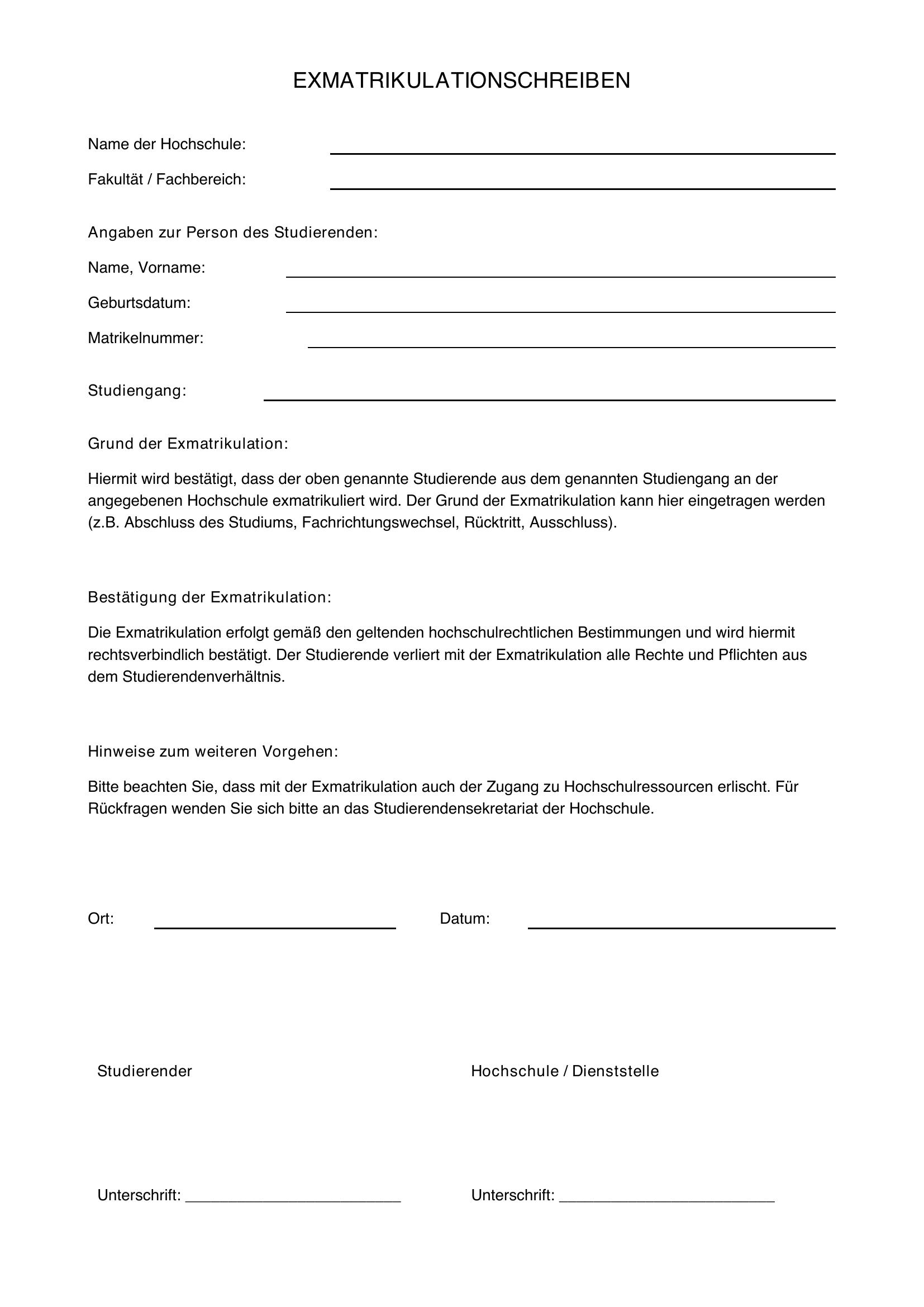 Exmatrikulation Schreiben