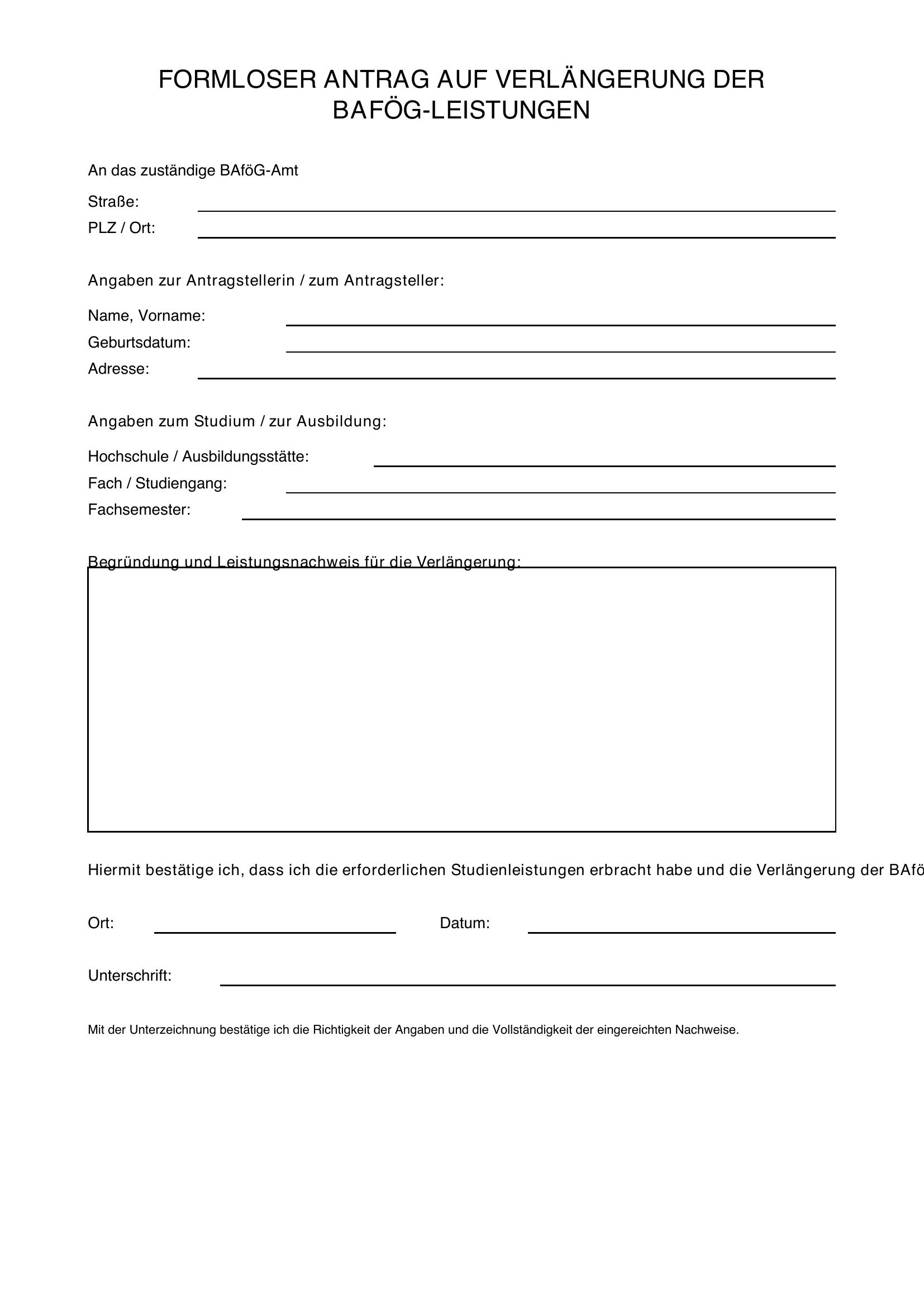 Formloser Antrag Bafög Verlängerung Leistungsnachweis