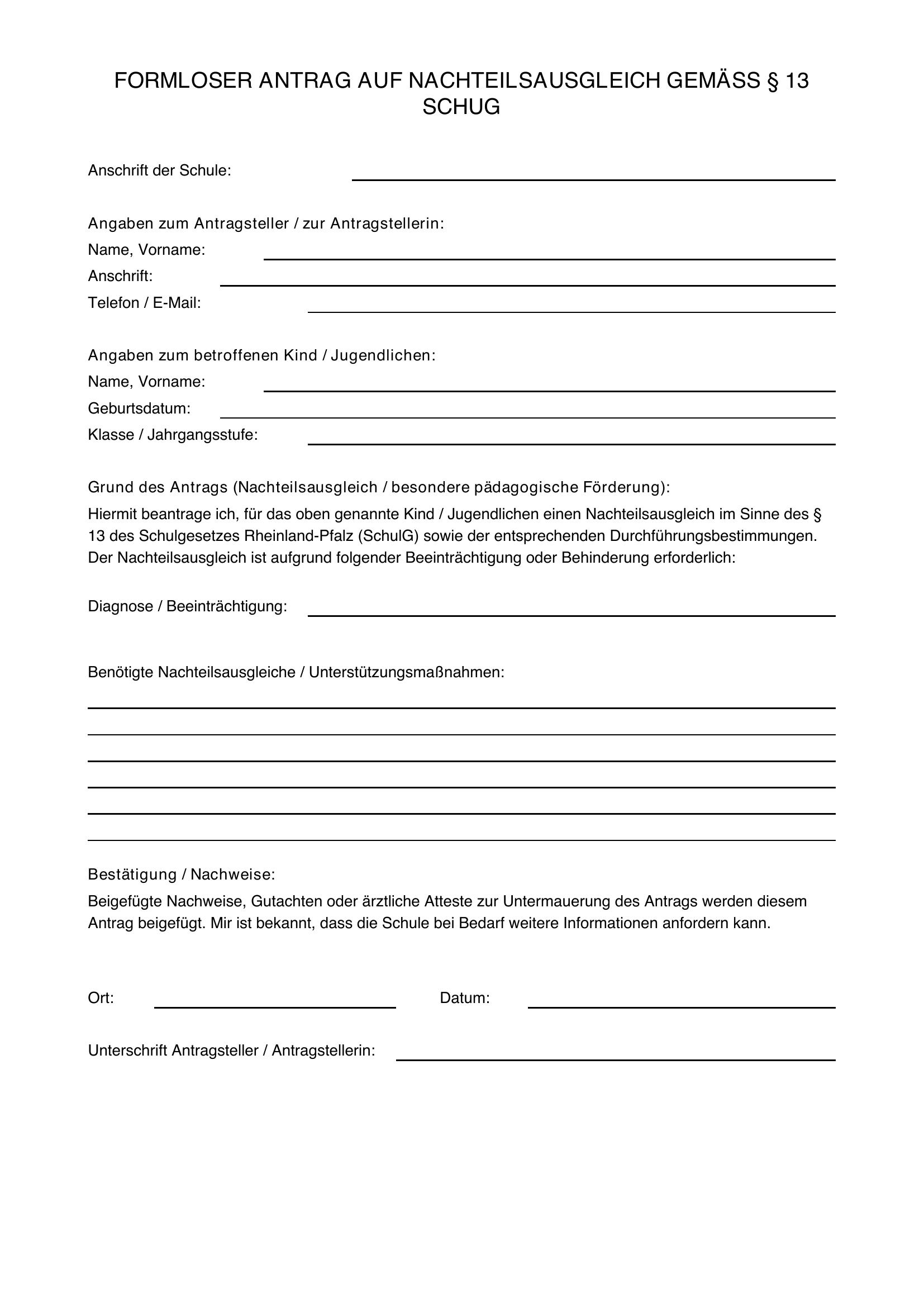 Formloser Antrag Nachteilsausgleich Schule Muster Rlp