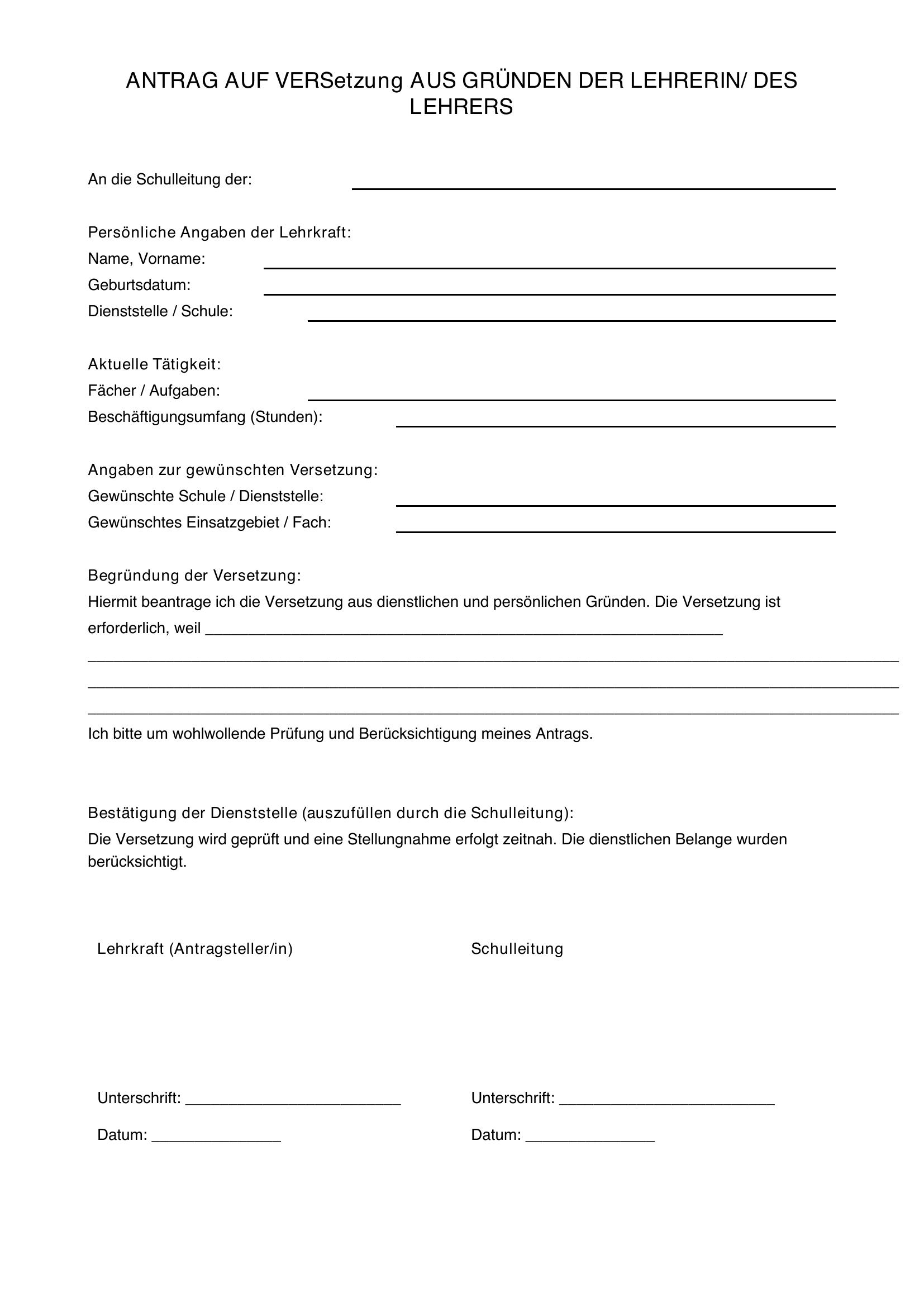 Gründe Versetzung Lehrer Formulierung