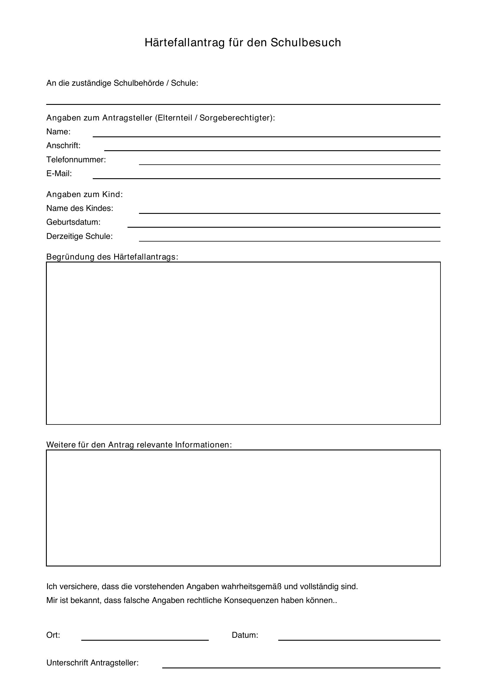 Härtefallantrag Schule Muster