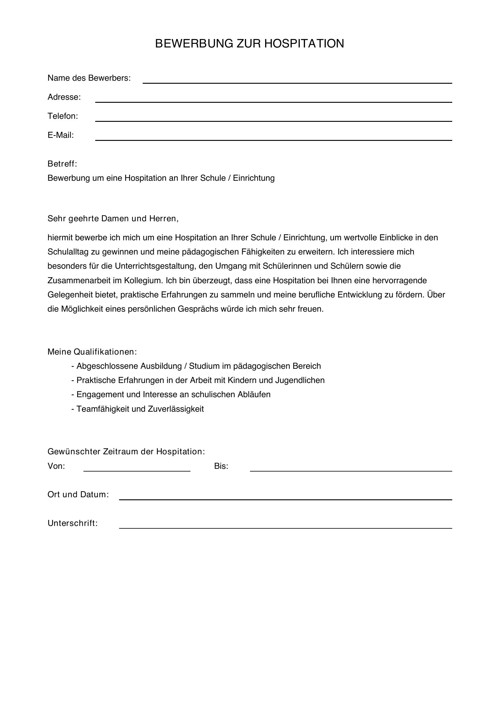 Hospitation Bewerbung Muster
