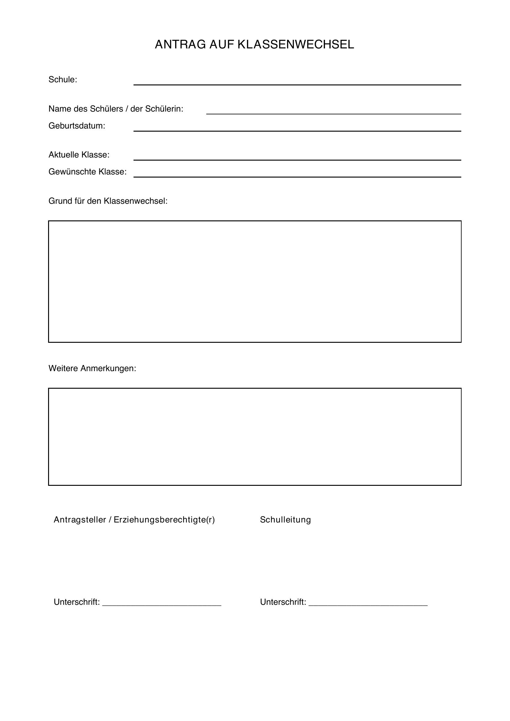 Klassenwechsel Beantragen