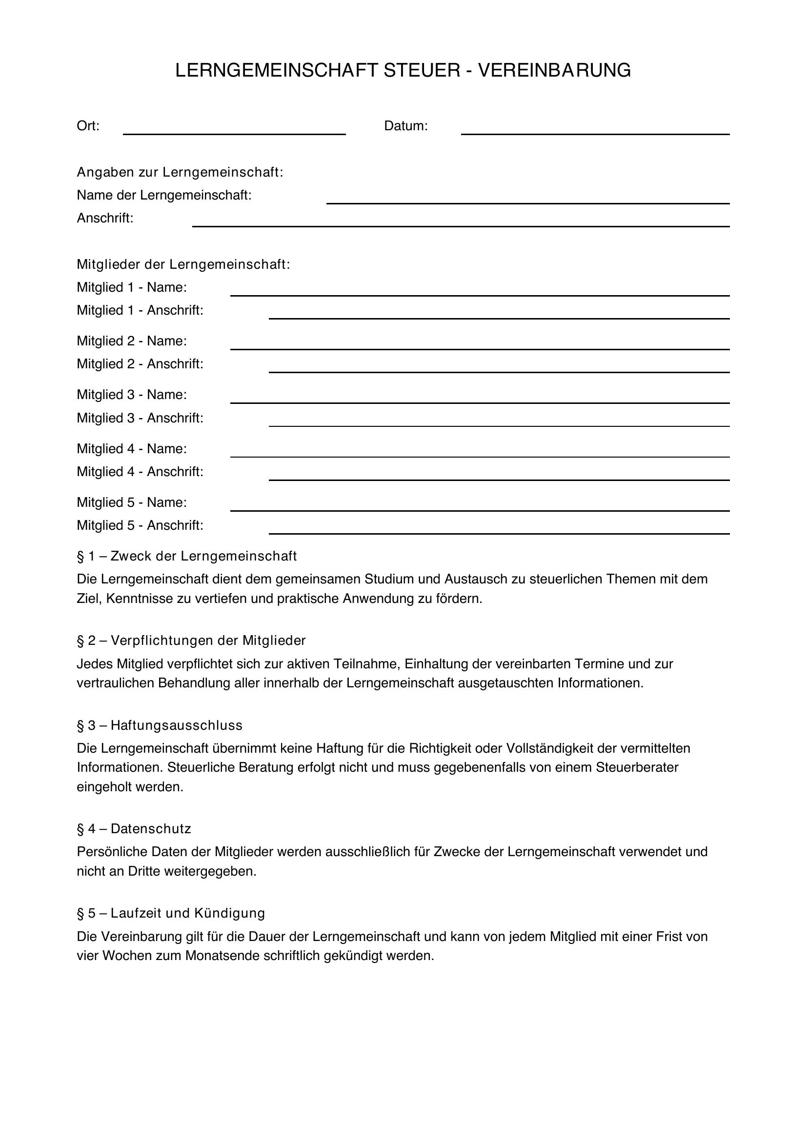 Lerngemeinschaft Steuer Vorlage