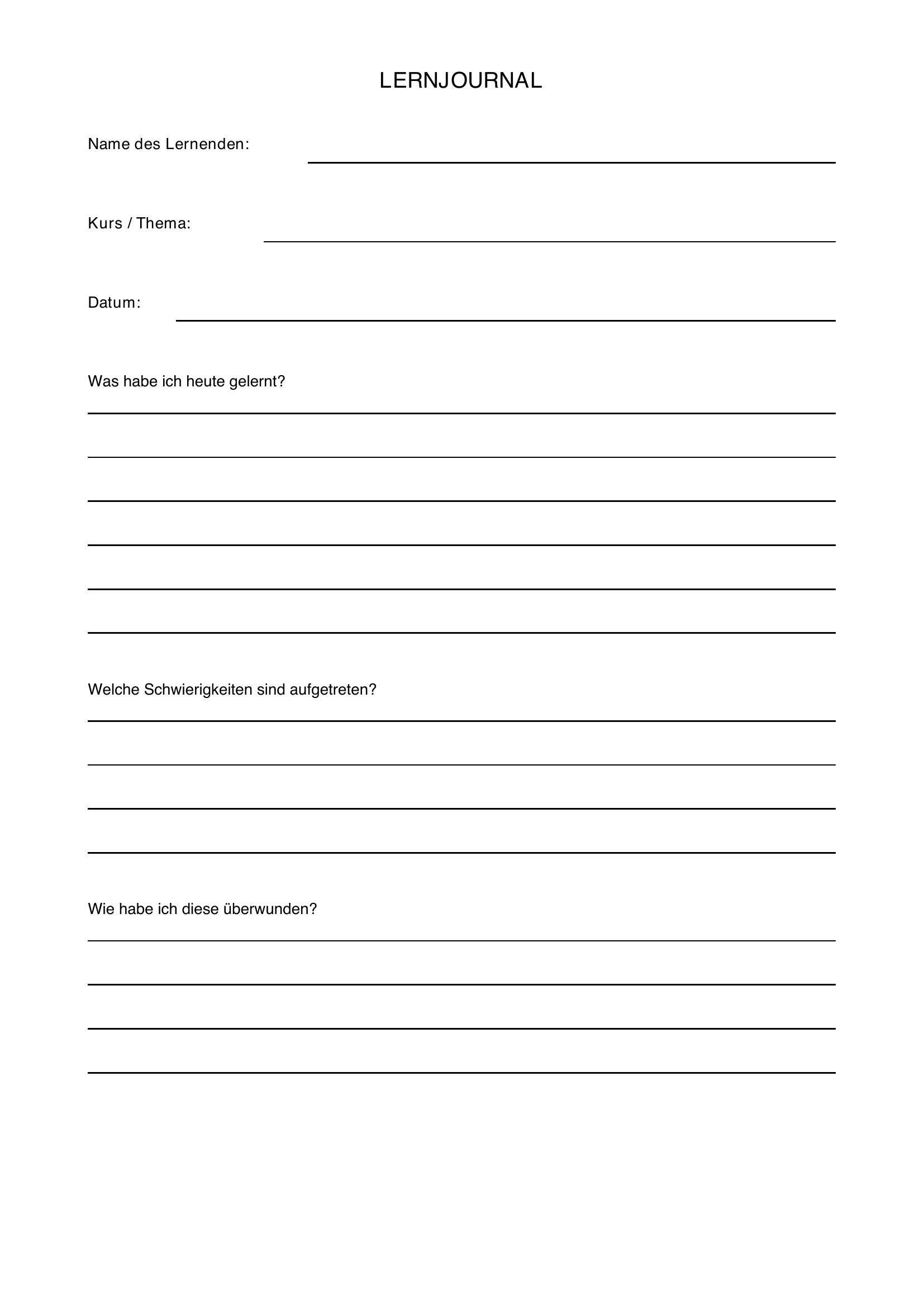 Lernjournal Vorlage