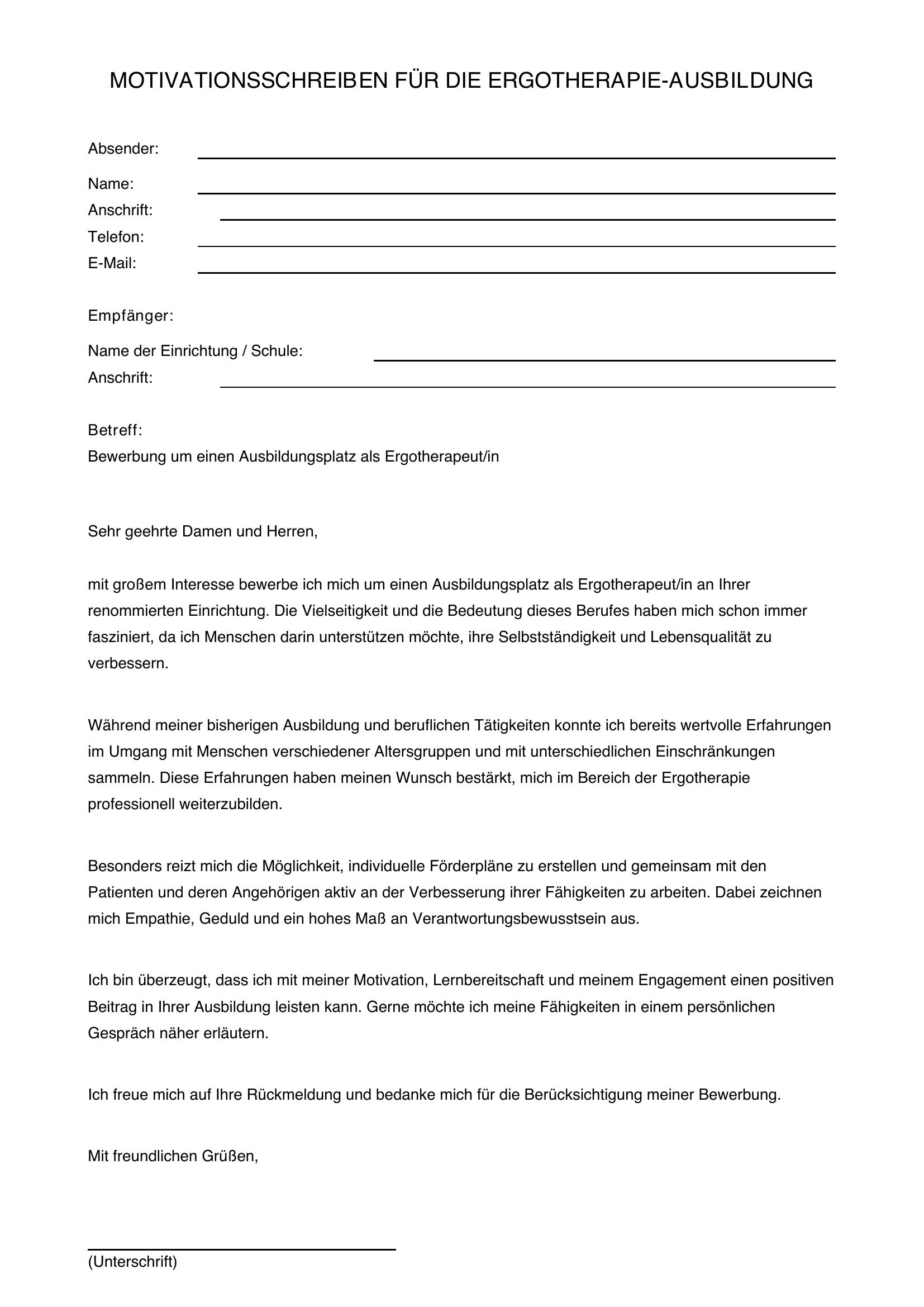 Motivationsschreiben Ergotherapie