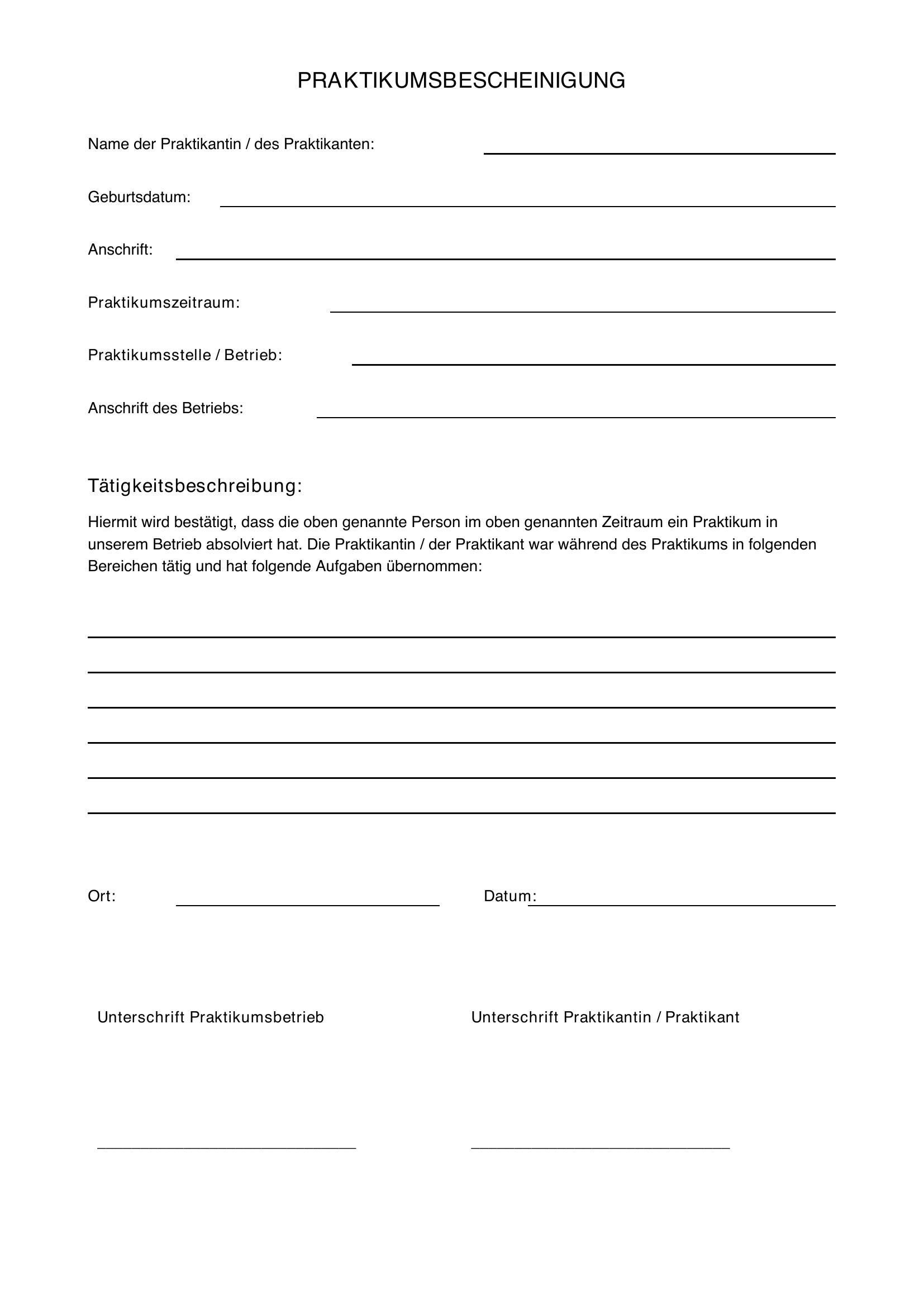 Praktikumsbescheinigung Vorlage