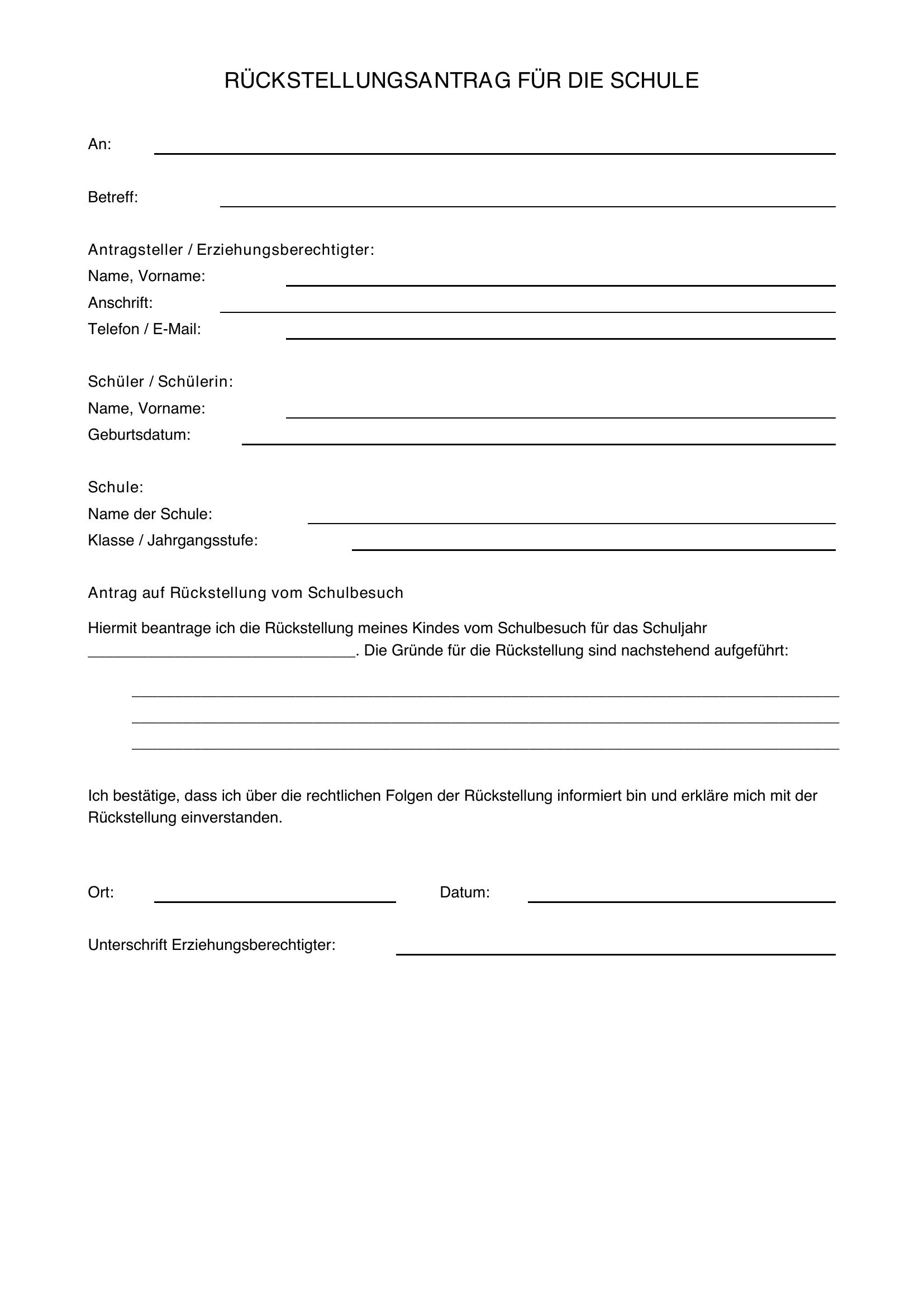 Rückstellungsantrag Schule Vorlage