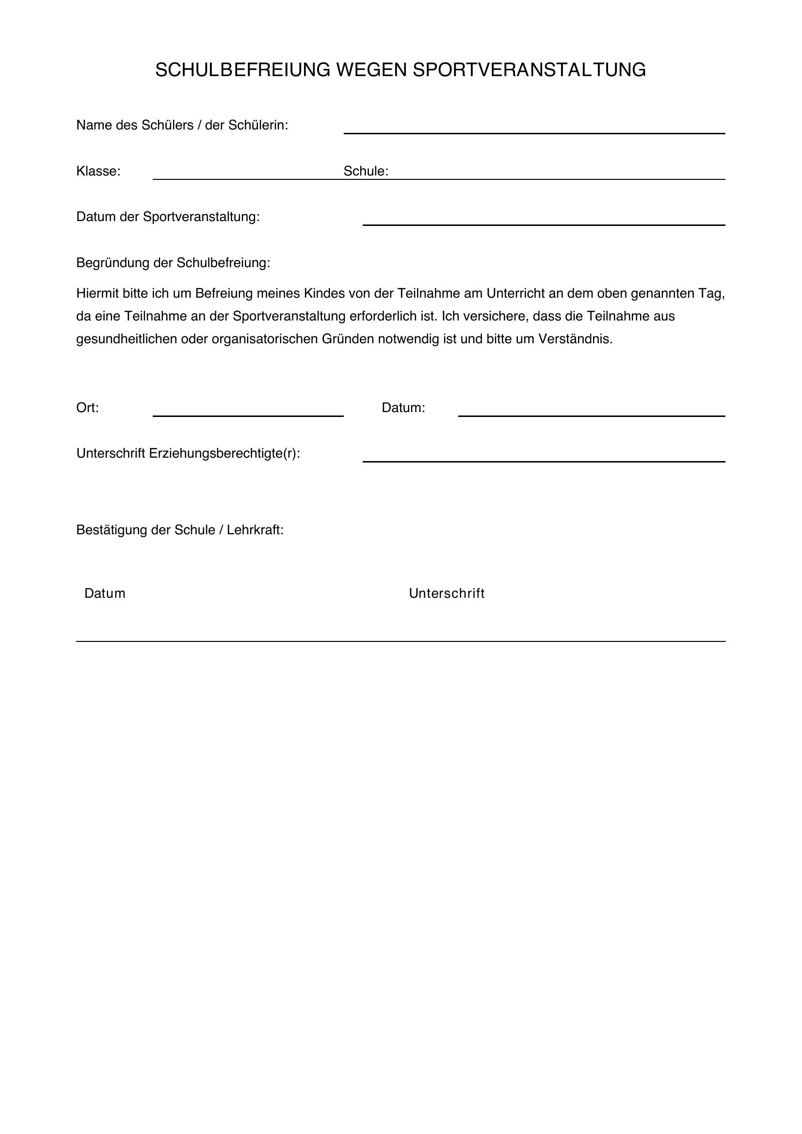 Schulbefreiung Wegen Sportveranstaltung Vorlage