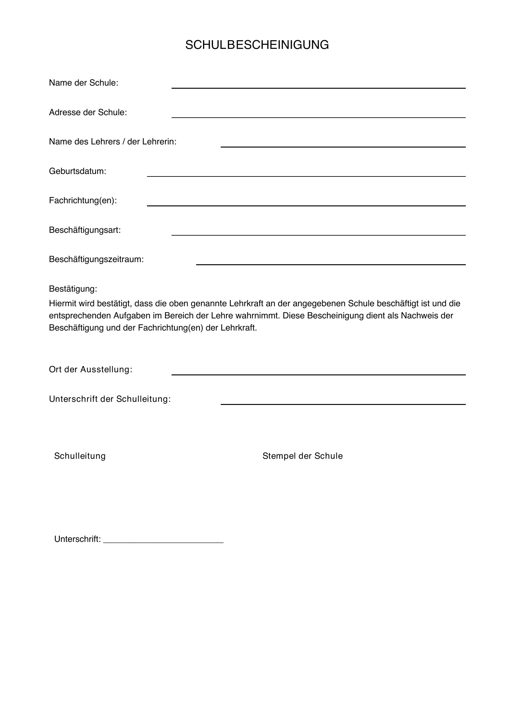 Schulbescheinigung Lehrer