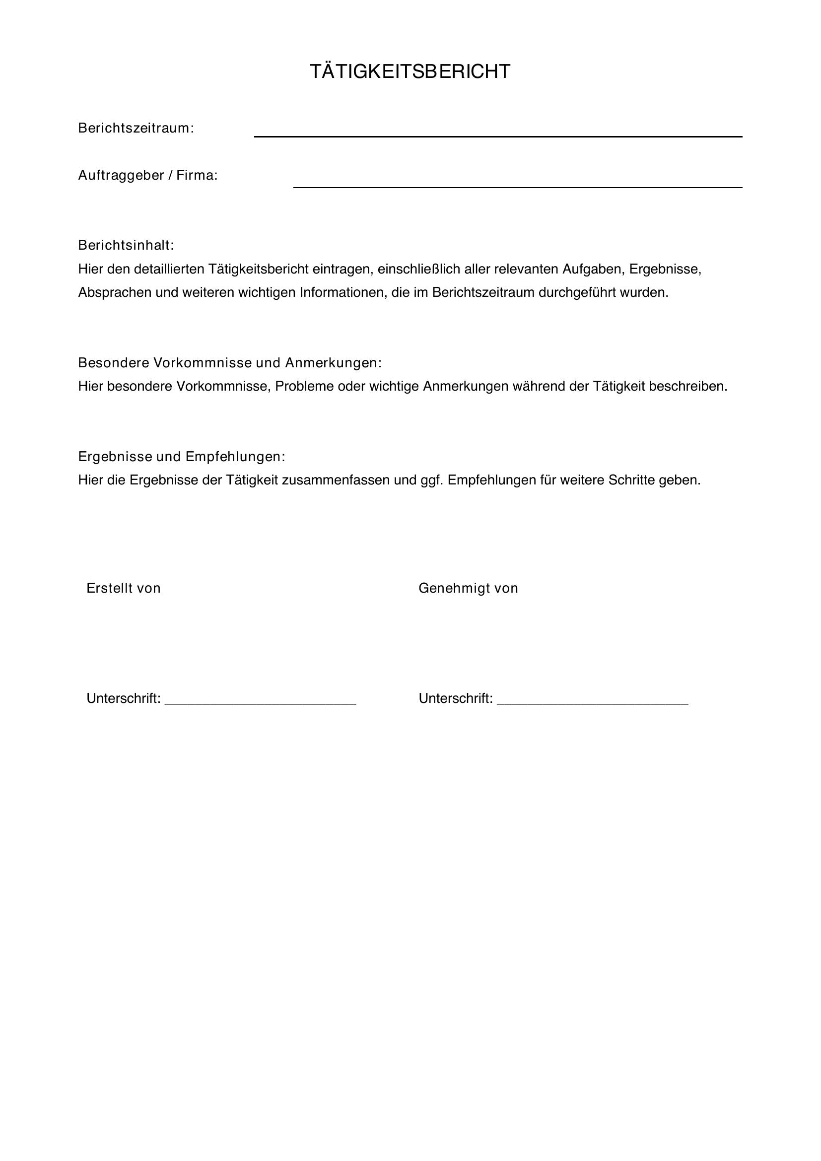 Tätigkeitsbericht Schreiben
