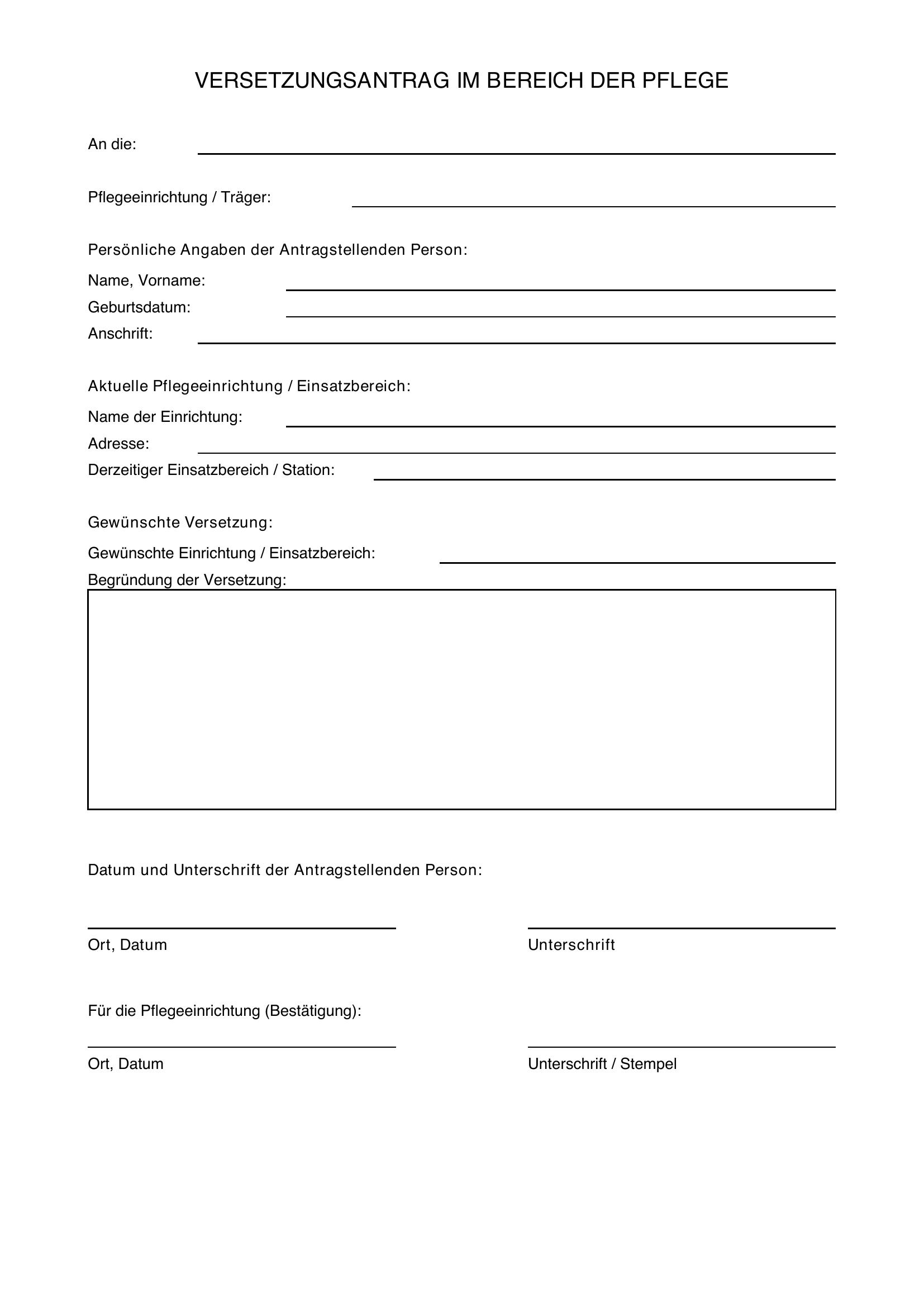 Versetzungsantrag Pflege